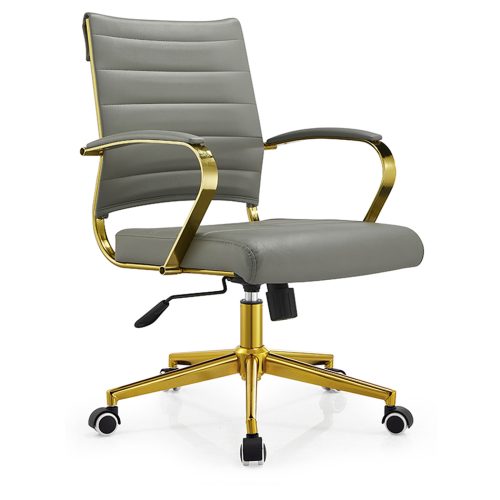 Senlan Office Chair A802 Light Luxury White Leather Office Chair Gold Metal Frame Executive Swivel Desk Chair for Home Office Boss Manager Woman