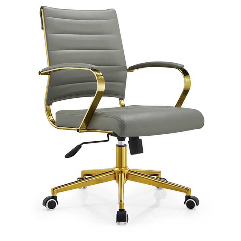 Senlan Office Chair A802 Light Luxury White Leather Office Chair Gold Metal Frame Executive Swivel Desk Chair for Home Office Boss Manager Woman