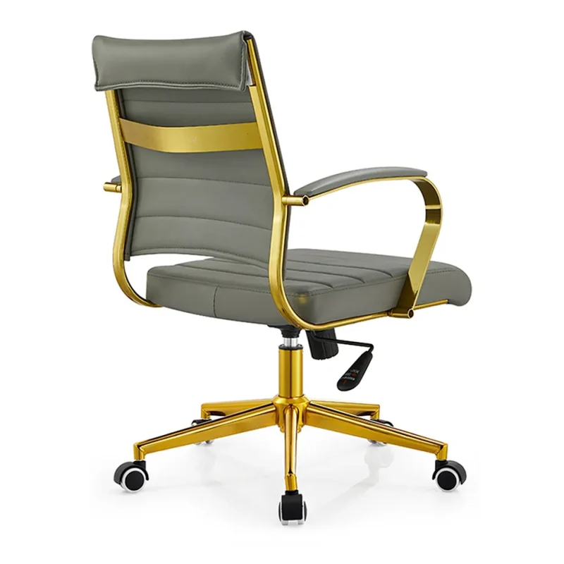 Senlan Office Chair A802 Light Luxury White Leather Office Chair Gold Metal Frame Executive Swivel Desk Chair for Home Office Boss Manager Woman