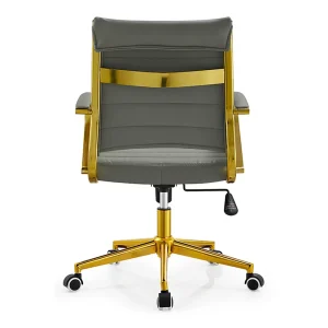 Senlan Office Chair A802 Light Luxury White Leather Office Chair Gold Metal Frame Executive Swivel Desk Chair for Home Office Boss Manager Woman