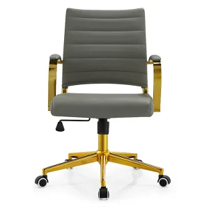 Senlan Office Chair A802 Light Luxury White Leather Office Chair Gold Metal Frame Executive Swivel Desk Chair for Home Office Boss Manager Woman