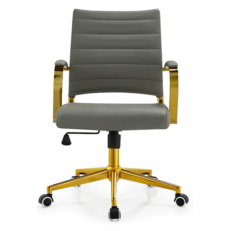 Senlan Office Chair A802 Light Luxury White Leather Office Chair Gold Metal Frame Executive Swivel Desk Chair for Home Office Boss Manager Woman