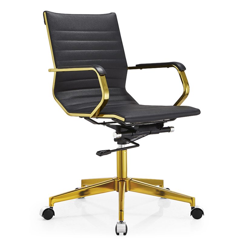 Senlan Office Chair PV003-7 Black PU Leather Executive Chair Furniture Golden Chromed Metal Frame Swivel Office Chair