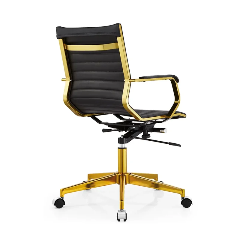Senlan Office Chair PV003-7 Black PU Leather Executive Chair Furniture Golden Chromed Metal Frame Swivel Office Chair