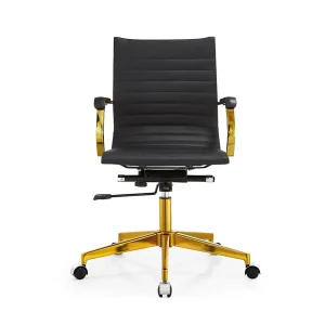 Senlan Office Chair PV003-7 Black PU Leather Executive Chair Furniture Golden Chromed Metal Frame Swivel Office Chair