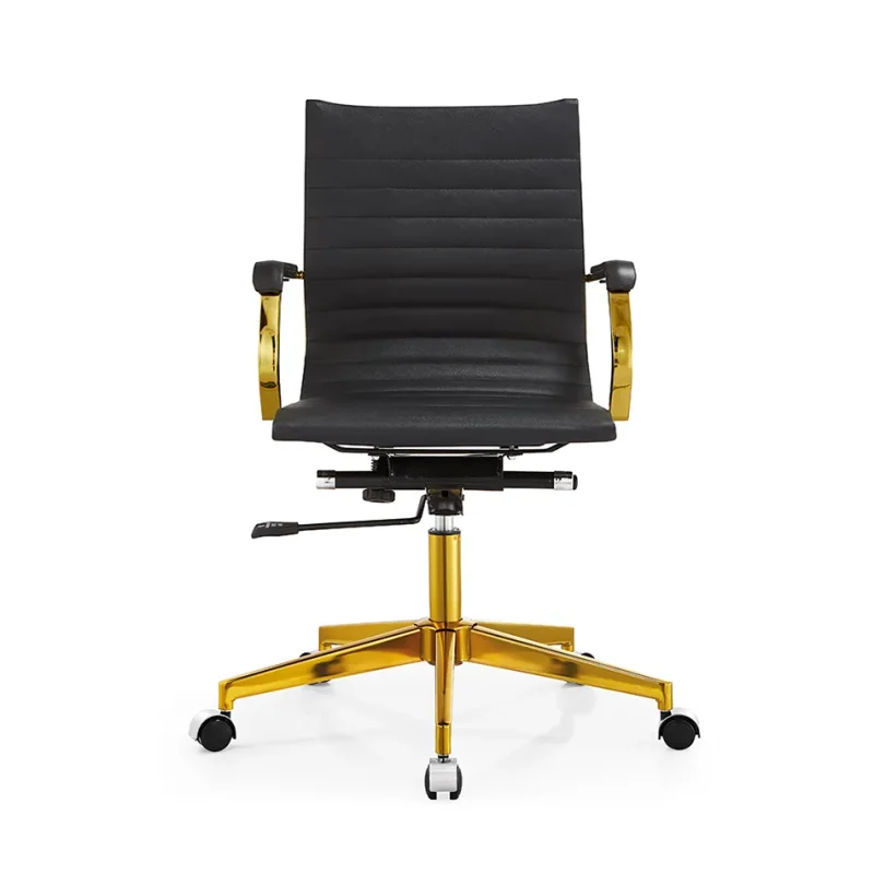 Senlan Office Chair PV003-7 Black PU Leather Executive Chair Furniture Golden Chromed Metal Frame Swivel Office Chair