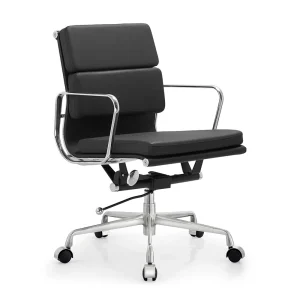 Senlan Office Chair PW302 Modern Executive Home Office Mid Back Padded Leather Office Chair with Adjustable Height Ribbed Polished Aluminum Frame