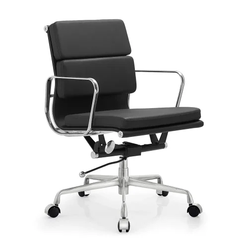 Senlan Office Chair PW302 Modern Executive Home Office Mid Back Padded Leather Office Chair with Adjustable Height Ribbed Polished Aluminum Frame