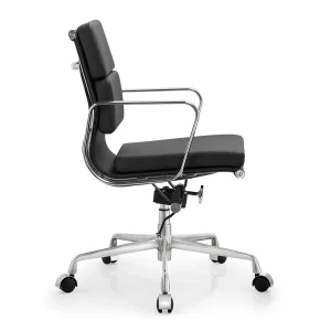 Senlan Office Chair PW302 Modern Executive Home Office Mid Back Padded Leather Office Chair with Adjustable Height Ribbed Polished Aluminum Frame