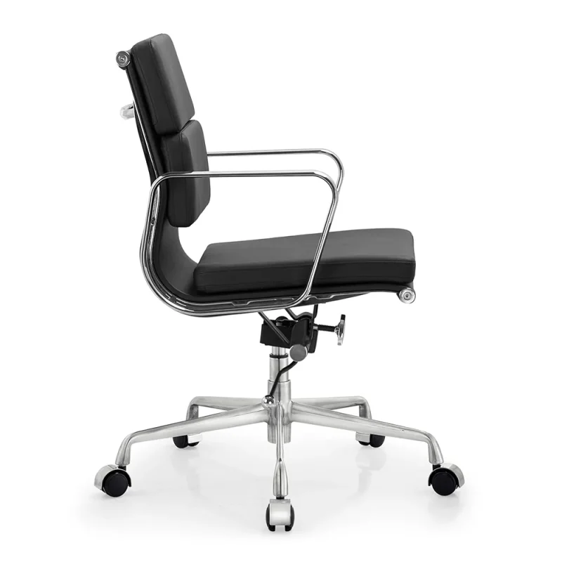Senlan Office Chair PW302 Modern Executive Home Office Mid Back Padded Leather Office Chair with Adjustable Height Ribbed Polished Aluminum Frame
