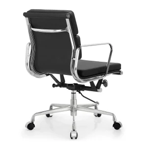Senlan Office Chair PW302 Modern Executive Home Office Mid Back Padded Leather Office Chair with Adjustable Height Ribbed Polished Aluminum Frame