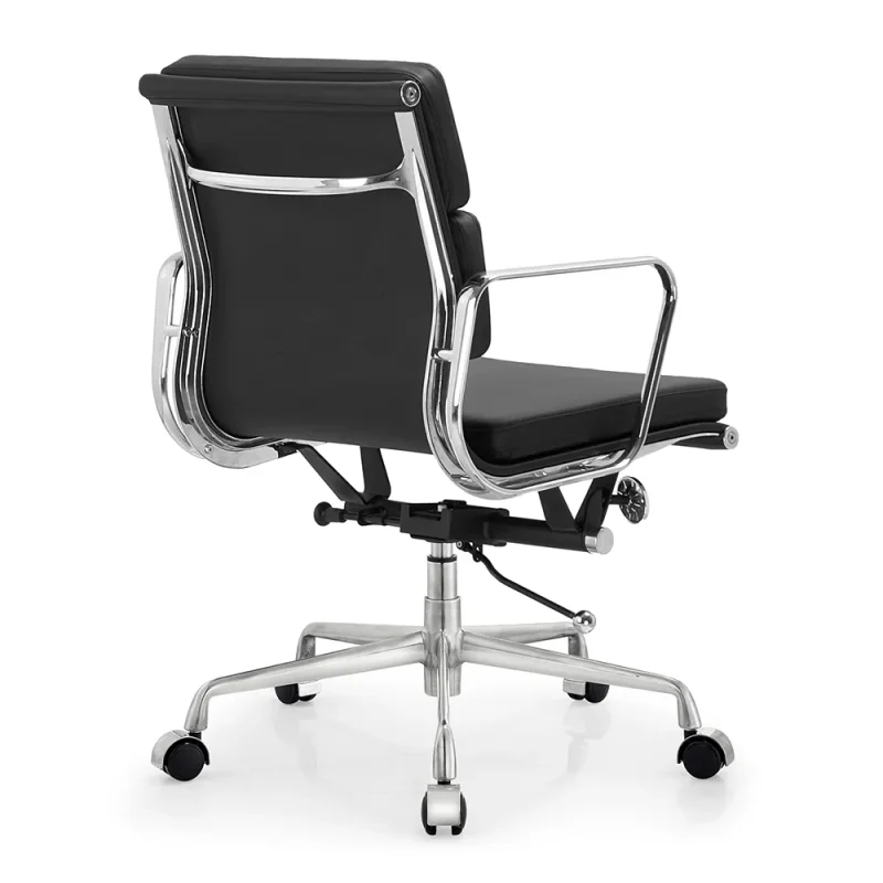 Senlan Office Chair PW302 Modern Executive Home Office Mid Back Padded Leather Office Chair with Adjustable Height Ribbed Polished Aluminum Frame