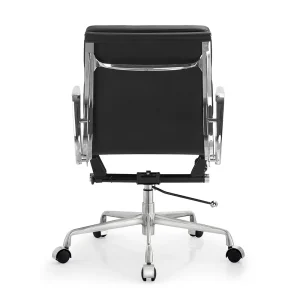 Senlan Office Chair PW302 Modern Executive Home Office Mid Back Padded Leather Office Chair with Adjustable Height Ribbed Polished Aluminum Frame