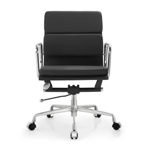 Senlan Office Chair PW302 Modern Executive Home Office Mid Back Padded Leather Office Chair with Adjustable Height Ribbed Polished Aluminum Frame