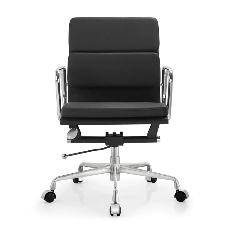 Senlan Office Chair PW302 Modern Executive Home Office Mid Back Padded Leather Office Chair with Adjustable Height Ribbed Polished Aluminum Frame