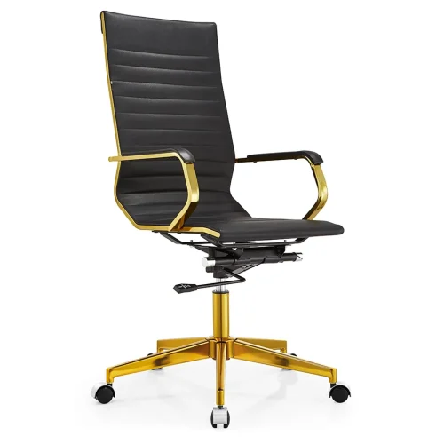 Senlan Office Chair PV004-7 Black PU Leather Executive Chair Furniture Golden Chromed Metal Frame Swivel Office Chair