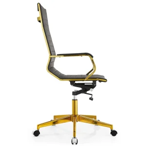 Senlan Office Chair PV004-7 Black PU Leather Executive Chair Furniture Golden Chromed Metal Frame Swivel Office Chair