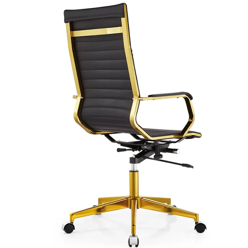 Senlan Office Chair PV004-7 Black PU Leather Executive Chair Furniture Golden Chromed Metal Frame Swivel Office Chair