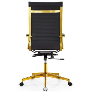 Senlan Office Chair PV004-7 Black PU Leather Executive Chair Furniture Golden Chromed Metal Frame Swivel Office Chair