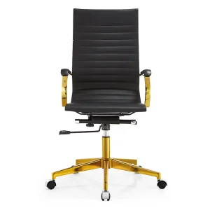 Senlan Office Chair PV004-7 Black PU Leather Executive Chair Furniture Golden Chromed Metal Frame Swivel Office Chair