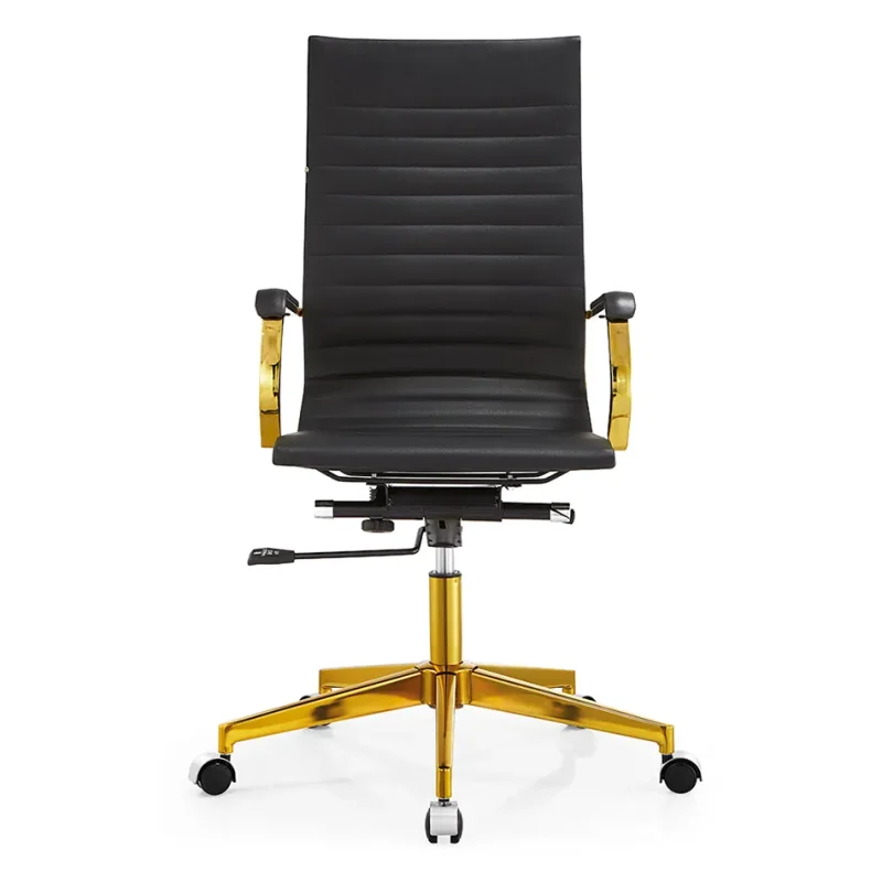 Senlan Office Chair PV004-7 Black PU Leather Executive Chair Furniture Golden Chromed Metal Frame Swivel Office Chair